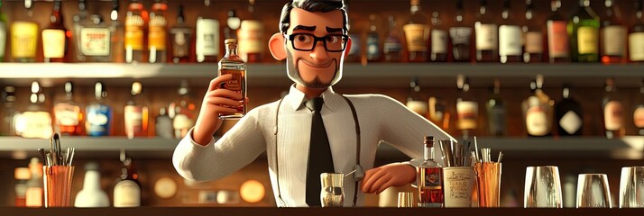 3d animated cartoon of bartender