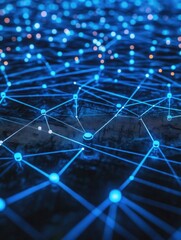 Obraz premium Blue Interconnected Digital Network with Illuminated Connections