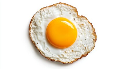 Fried egg isolated on white background seen from above