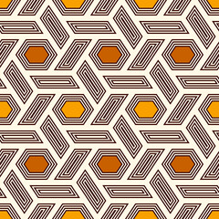 Hexagonal seamless pattern. Honeycomb surface print. Mosaic tiles. Flooring background. Wicker, weave, entwine effect geometric ornament. Modern geometrical wallpaper. Vector abstract.