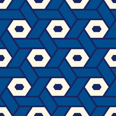 Hexagonal seamless pattern. Honeycomb surface print. Mosaic tiles. Flooring background. Wicker, weave, entwine effect geometric ornament. Modern geo design wallpaper. Vector abstract.