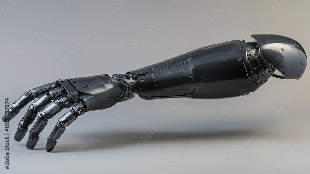 Poster a sleek, metallic robotic arm represents advanced technology and innovation in robotics and artifici