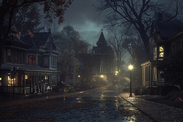 Old town street on halloween night