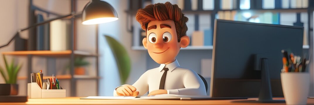 3d animated cartoon of office worker