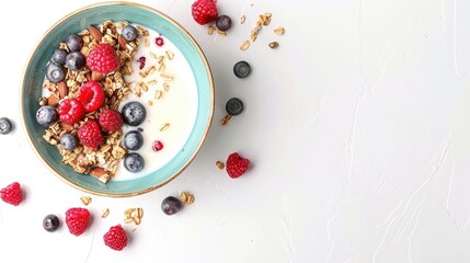 Wholesome Breakfast Delight: Granola and Berries in Milk