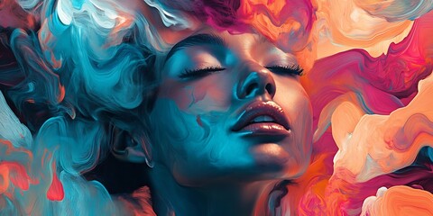 Abstract portrait of a woman with colorful paint splatter effect