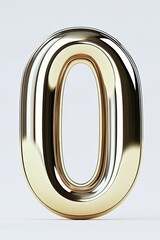 Obraz premium A sleek metallic 3D finish of the number 0 front view gleaming with glossy reflections, symbolizing strength and reliability, with no shadows, ideal for business presentations.