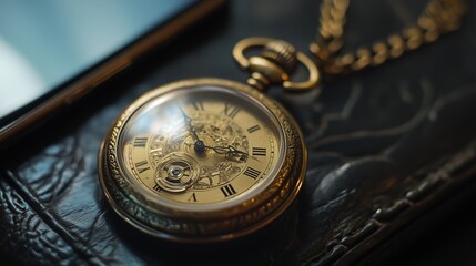 Pocket watch smartphone representing evolution passage time technology displayed. AI generated