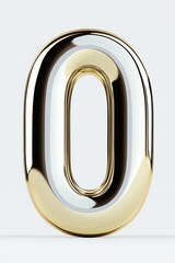 Obraz premium A sleek metallic 3D number 0 with a glossy finish, front view, symbolizing strength and reliability, free of shadows, perfect for business presentations.