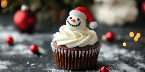  cupcake, Christmas snowman frosting