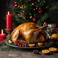 Decorated chicken for Christmas dinner