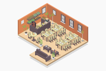 Spacious restaurant room isometric