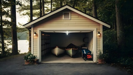 Small Garage Attached to Lakeside Cabin