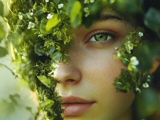 Nature's Embrace: A Flower-Faced Woman