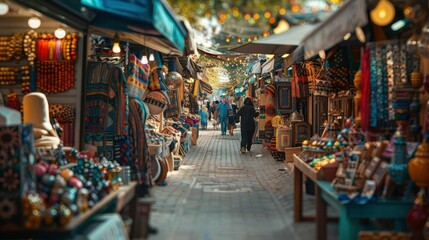 Vintage Street Market, vibrant colors, eclectic items, bustling crowds, photography