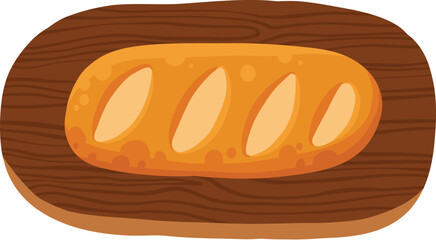 Bread on cutting board. Sliced farm grain rustic loafs on wooden board with knife, natural cereal bakery products, healthy food concept. Vector set on white background