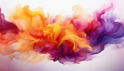 Obraz premium Abstract Explosion of Colorful Smoke in Yellow, Red, and Purple on White Background