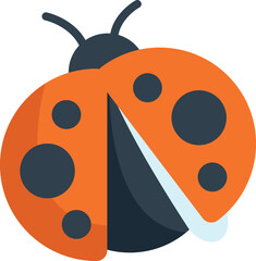 Cheerful ladybug is opening its wings, ready to take flight