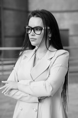 Confident Businesswoman in Monochrome Elegance