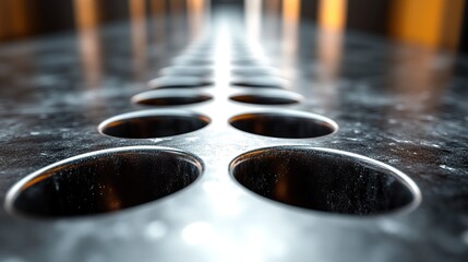 Obraz premium Industrial Metal Surface with Circular Holes