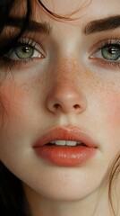 Fototapeta premium Close-Up Portrait of a Woman with Green Eyes and Freckles