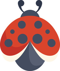 Cartoon ladybug opening its red wings with black dots, getting ready to fly