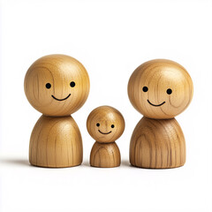 Fototapeta premium Wooden family toy with smiling faces isolated on white