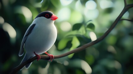 A Small Bird Perched on a Branch in a Lush Forest