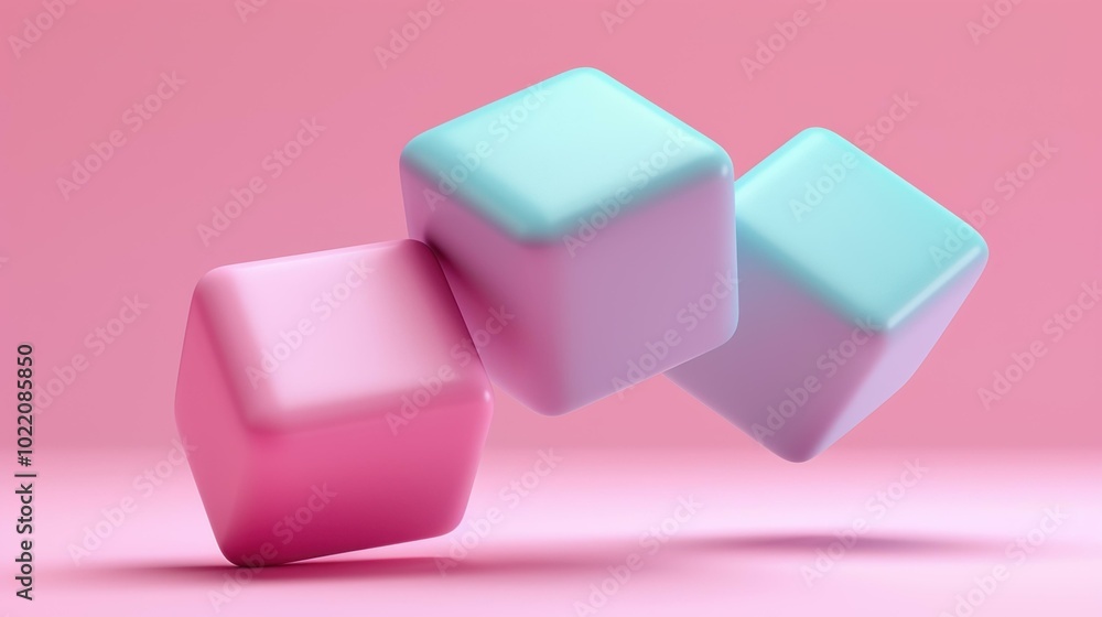 Sticker Three colorful cubes floating against a pink background. AI.