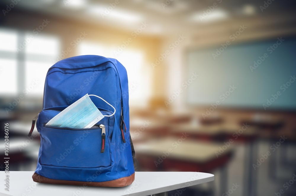 Poster Interior of stylish classroom with children's backpacks