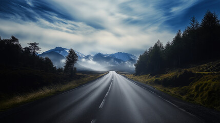 Naklejka premium road to the mountains peak clouds