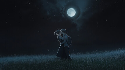 couple in moonlight romance love kiss 