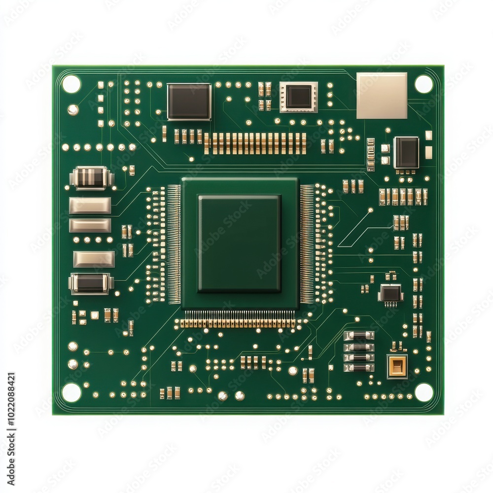 Poster close-up of an electronic circuit board with various components, ideal for showcasing technology and