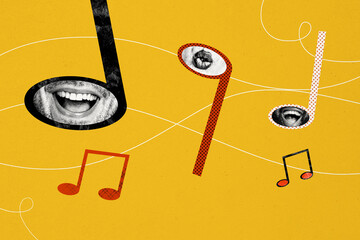 Composite artwork collage image picture of people mouth smile lips kiss inside melody notes...