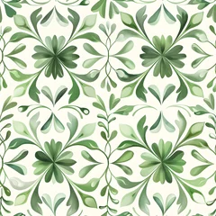Gordijnen Ethnic folk ceramic tile in talavera style with green  floral ornament. Italian pattern, traditional Portuguese and Spain decor. Mediterranean porcelain pottery isolated on white background © Margarita Ratatosk