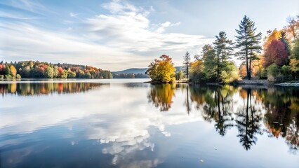 Fototapeta premium A serene lake reflecting autumn foliage