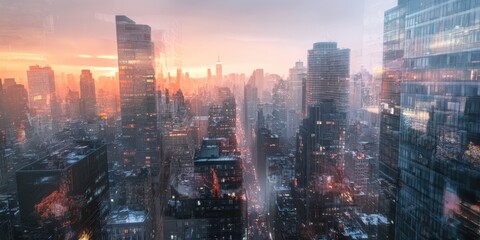 Fototapeta premium A cityscape at dawn in autumn colors