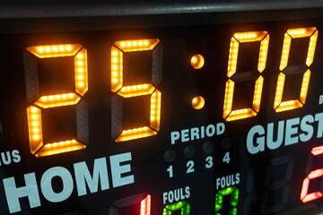 scoreboard for indoor sports like basketball, indoor soccer, handball, volleyball, volleyball. Sports competition concept