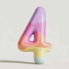 A playful 3D front view of the number 4 with smooth rounded edges and bright pastel colors, evoking fun and learning, making it ideal for children's educational tools.