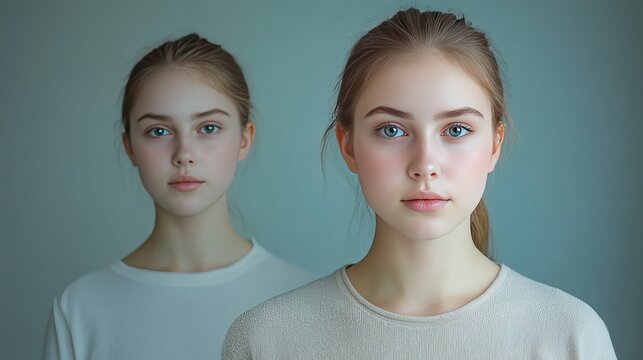 Isolated picture showing a young woman before and after makeup.