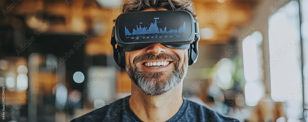 Poster a man wearing a vr headset displaying a graph