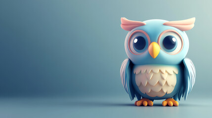 Obraz premium Cute cartoon owl on a blue background