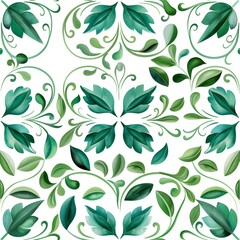 Ethnic folk ceramic tile in talavera style with green  floral ornament. Italian pattern, traditional Portuguese and Spain decor. Mediterranean porcelain pottery isolated on white background