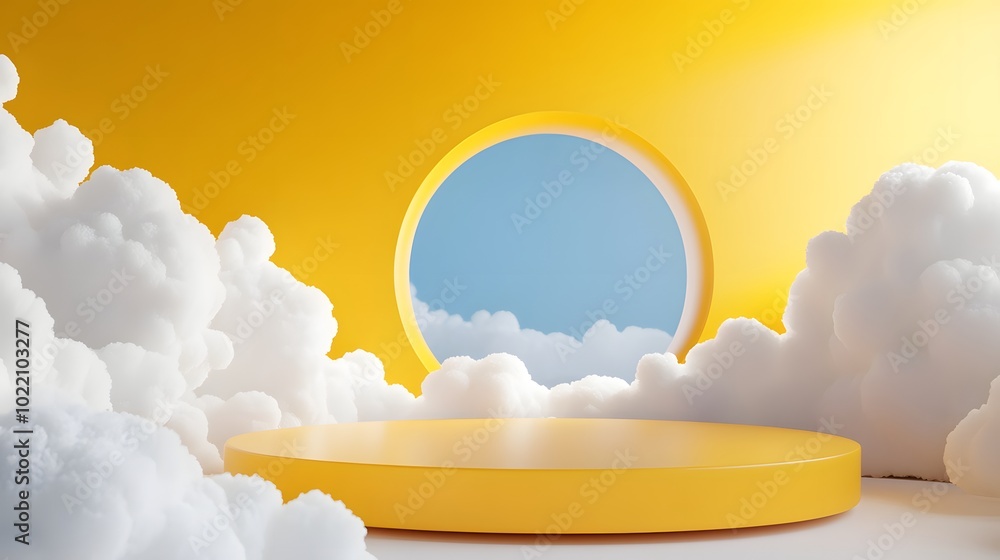 Poster 3. **imagine a playful 3d render with an abstract sunny yellow background filled with billowing whit