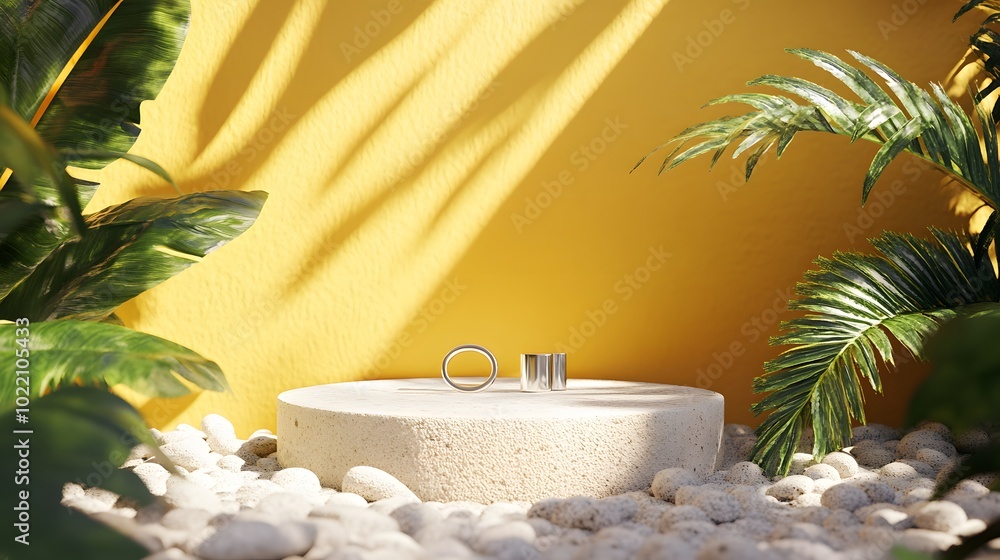 Aufkleber 3. **imagine a fresh 3d render featuring an abstract summer yellow background bathed in sunlight, co