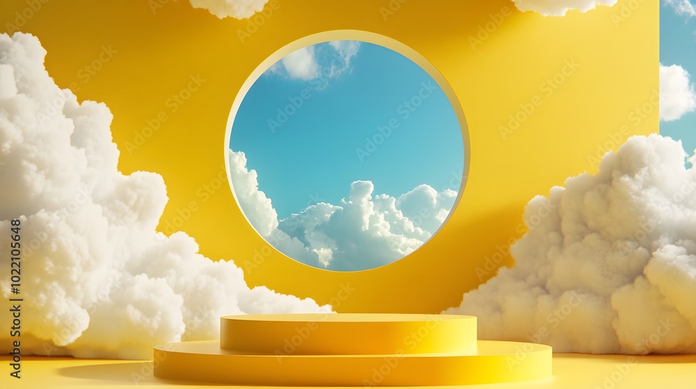 Aufkleber 1. **create a vibrant 3d render featuring an abstract sunny yellow background adorned with fluffy wh