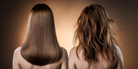 Two women with different hair styles. One has long hair and the other has short hair