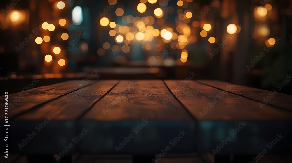 Poster 2. **design a charming image showcasing an empty wood table top with a soft focus on light gold boke