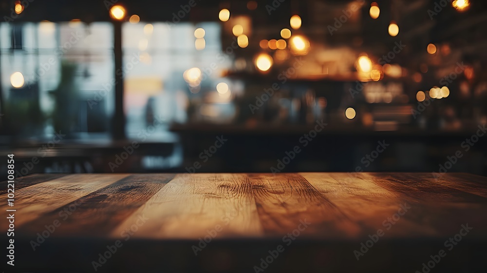 Poster 2. **design a charming image showcasing an empty wood table top with a soft focus on light gold boke
