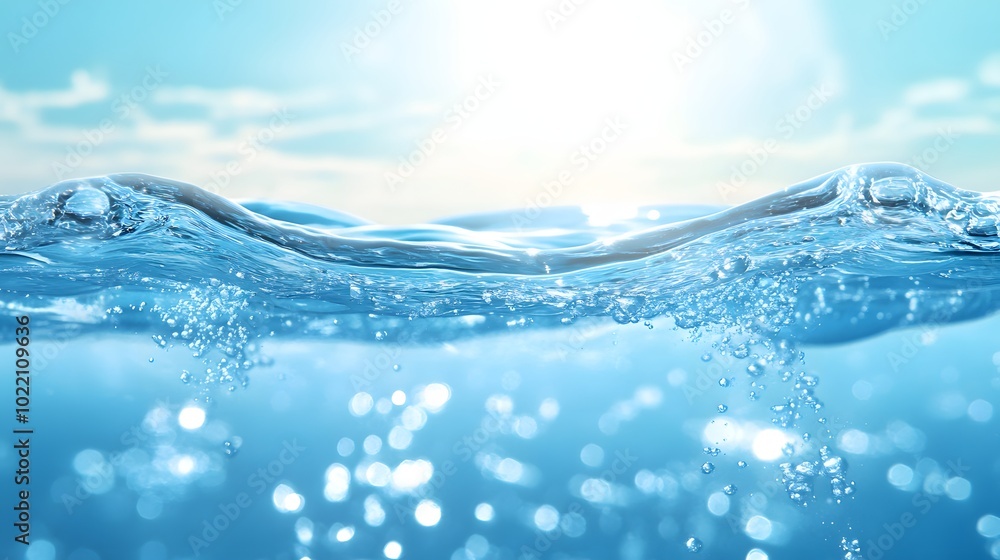 Poster 1. **create a serene abstract background featuring a transparent blue clear water surface with gentl